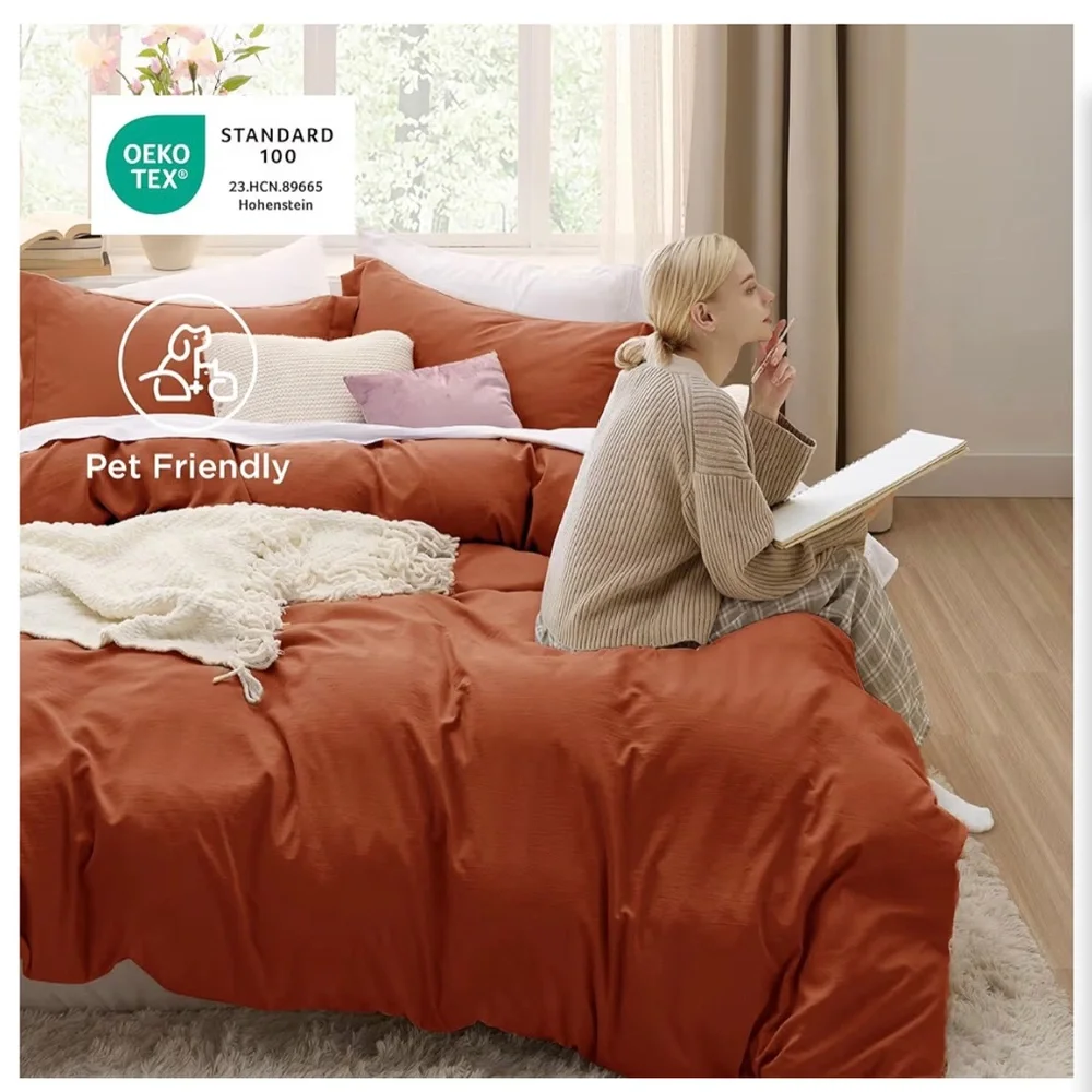 BEDSURE KING SIZE DUVET COVER SET • DUVET COVER & 2 PILLOW SHAMS • TERRA COTTA